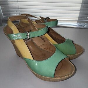 Born Green and Yellow Wedge Sandals